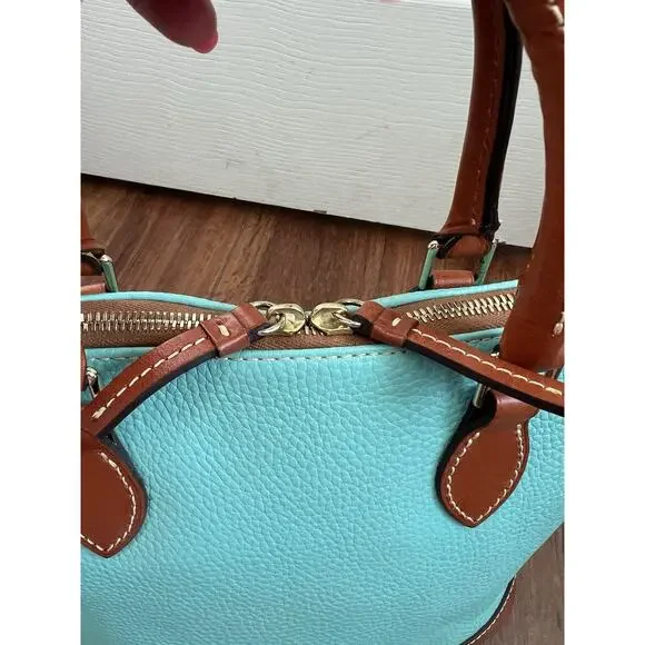 DOONEY & BOURKE Turquoise Pebble Leather Zip Top Domed Satchel Bag Purse - Picture 6 of 16